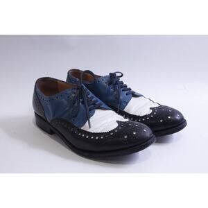 Cuir Veritable, Brogue Wingtip Shoes, Tricolor, Black White Blue, Size 39 1\2,